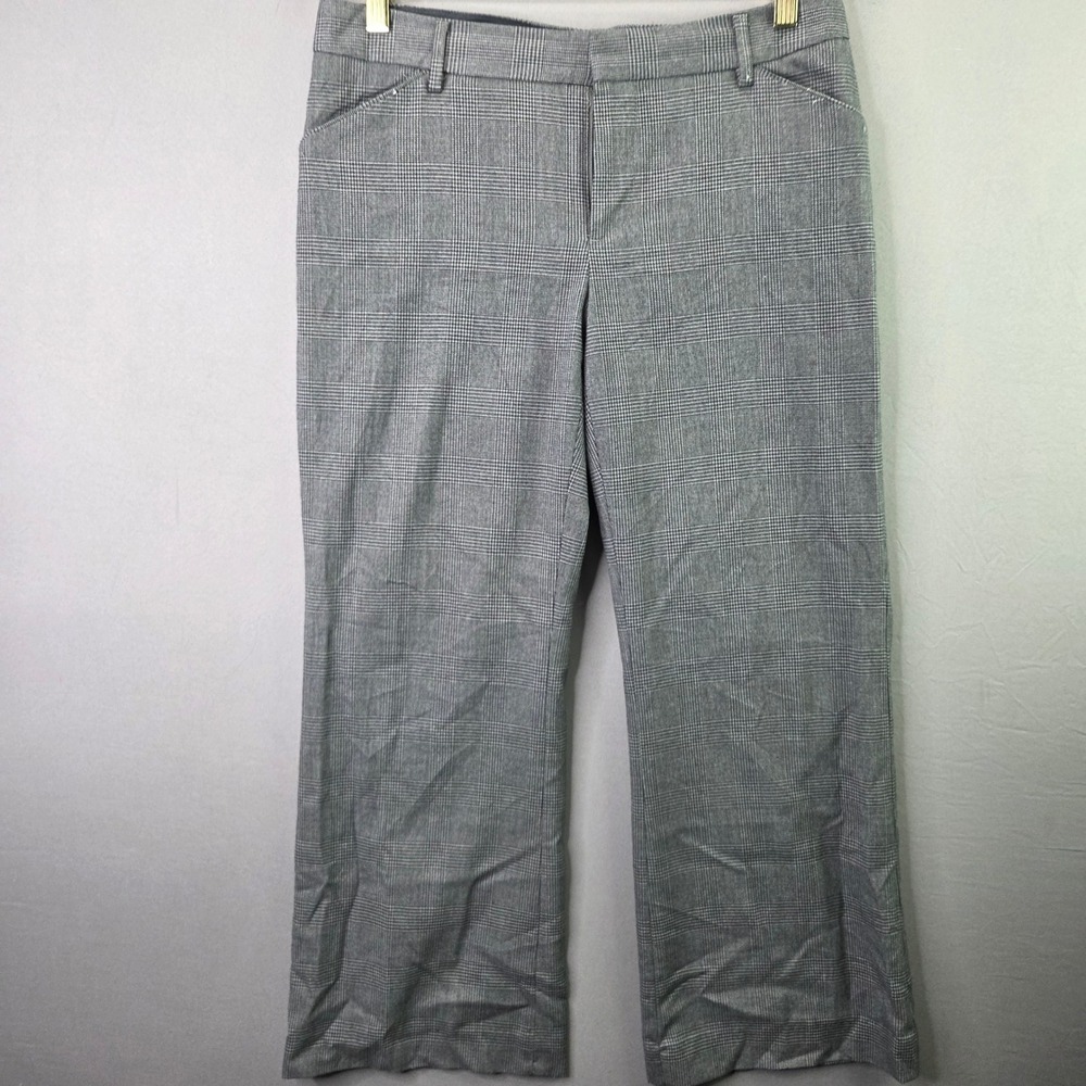 Gap Perfect Trouser Pants 4A Gray Plaid Stretch Mid Rise Straight Leg Office